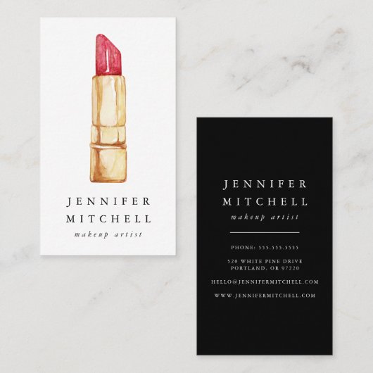 水彩口紅美しいメイクアップアーティスト 名刺 (正面/裏面)
