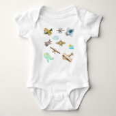 水彩古ヴィンテージ飛行機コレクション ベビーボディスーツ (正面)