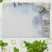 水彩古代ギリシャのアテネ遺跡 キッチンタオル (折り畳み)