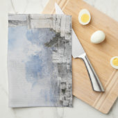 水彩古代ギリシャのアテネ遺跡 キッチンタオル (四つ折り)