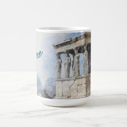 水彩古代ギリシャのアテネ遺跡 コーヒーマグカップ (中央)