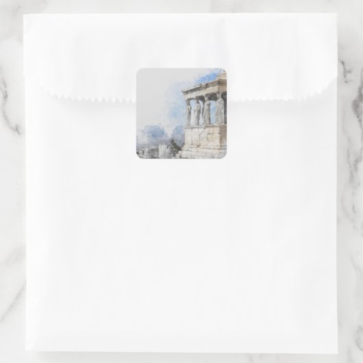 水彩古代ギリシャのアテネ遺跡 スクエアシール (バッグ)