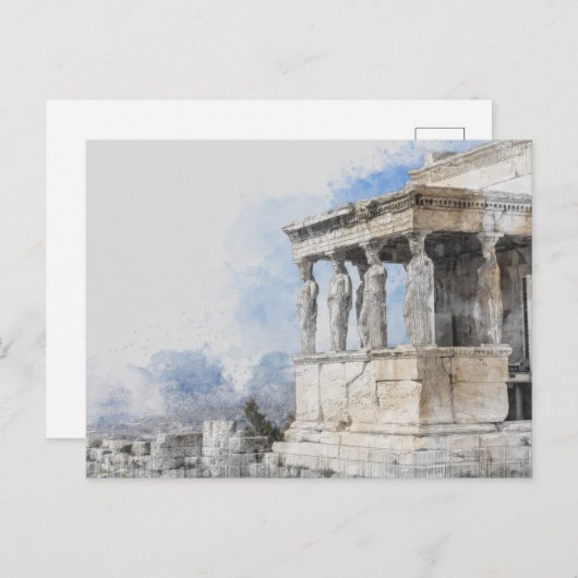 水彩古代ギリシャのアテネ遺跡 ポストカード (正面/裏面)