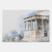 水彩古代ギリシャのアテネ遺跡 ラッピングペーパーシート (正面3)