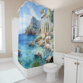 水彩古代ギリシャの海岸遺跡 シャワーカーテン (インサイチュ)
