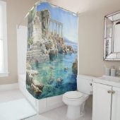 水彩古代ギリシャ沿岸遺跡 シャワーカーテン (インサイチュ)