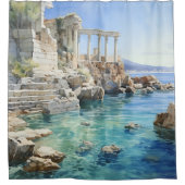 水彩古代ギリシャ沿岸遺跡 シャワーカーテン (正面)