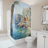 水彩古代ギリシャ沿岸遺跡 シャワーカーテン (インサイチュ)