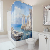 水彩古代ギリシャ沿岸遺跡 シャワーカーテン (インサイチュ)