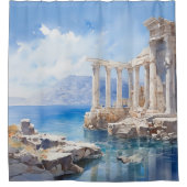 水彩古代ギリシャ沿岸遺跡 シャワーカーテン (正面)