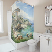 水彩古代ギリシャ沿岸遺跡 シャワーカーテン (インサイチュ)