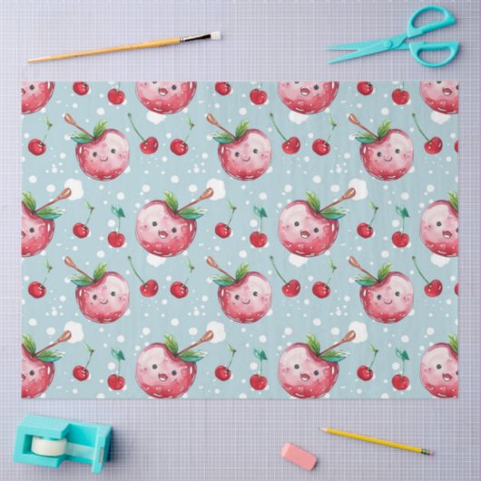 水彩可愛いさくらんぼデカップアート 薄葉紙 (クラフト)