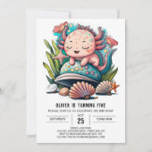 水彩可愛いアクソロトル誕生日 招待状 (正面)