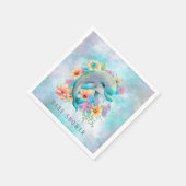水彩可愛いイルカと花模様赤ちゃんシャワー スタンダードカクテルナプキン (角)
