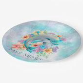 水彩可愛いイルカと花模様赤ちゃんシャワー ペーパープレート (アングル)