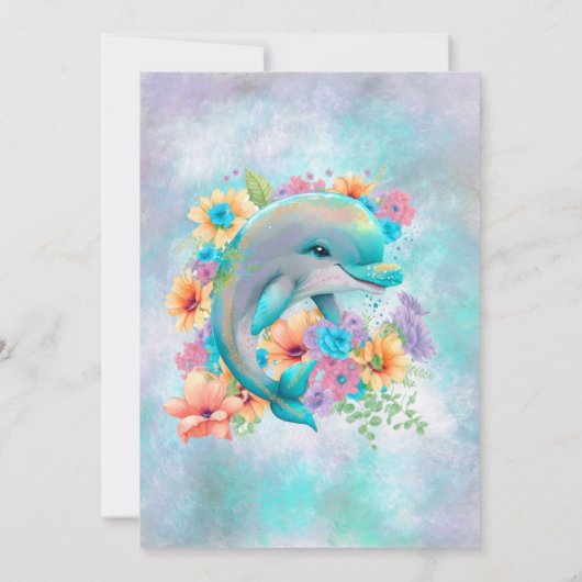 水彩可愛いイルカと花模様赤ちゃんシャワー 招待状 (裏面)
