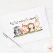 水彩可愛いウッドランド動物マンガアート 長方形シール (封筒)