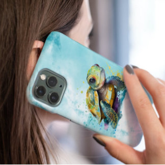 水彩可愛いウミガメのアートワーク青 Case-Mate iPhone 14ケース