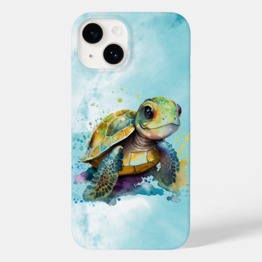 水彩可愛いウミガメのアートワーク青 Case-Mate iPhoneケース (裏面)