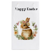 水彩可愛いエレガントイースターバニー花 スモールペーパーバッグ (裏面)