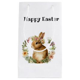 水彩可愛いエレガントイースターバニー花 スモールペーパーバッグ