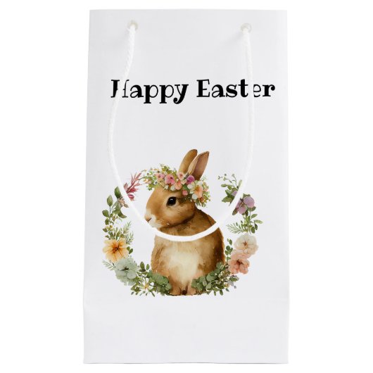 水彩可愛いエレガントイースターバニー花 スモールペーパーバッグ (正面)