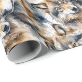 水彩可愛いオオカミ動物野生動物自然 ラッピングペーパー (ロールコーナー)