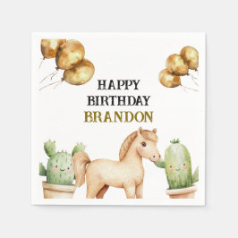 水彩可愛いカウボーイ1stロデオ誕生日 スタンダードカクテルナプキン