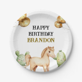 水彩可愛いカウボーイ1stロデオ誕生日 ペーパープレート