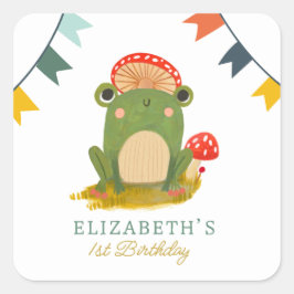 水彩可愛いカエルの誕生日 スクエアシール