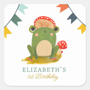 水彩可愛いカエルの誕生日 スクエアシール