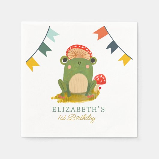水彩可愛いカエルの誕生日 スタンダードカクテルナプキン (正面)