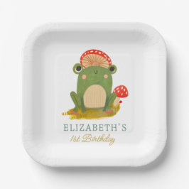 水彩可愛いカエルの誕生日 ペーパープレート