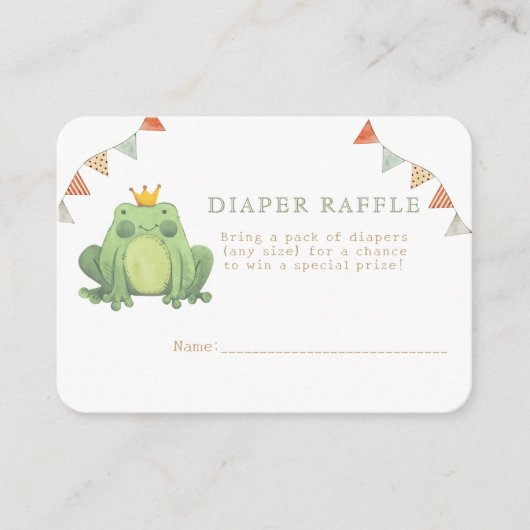水彩可愛いカエル赤ちゃんシャワーおむつラッフル エンクロージャーカード (正面)