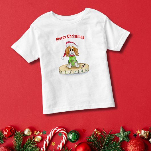 水彩可愛いカバリエールキングチャールズスパニエル犬クリスマス Tシャツ