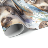 水彩可愛いカワウソ動物の野生動物自然 ラッピングペーパー (ロールコーナー)