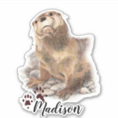 水彩可愛いカワウソ動物名前をカスタムする シール (正面)