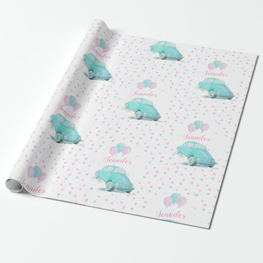 水彩可愛いカーベビーシャワーラッピング紙 ラッピングペーパー (アンロールド)