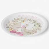 水彩可愛いガチョウフローラ赤ちゃんシャワー少女 ペーパープレート (アングル)