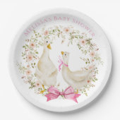 水彩可愛いガチョウフローラ赤ちゃんシャワー少女 ペーパープレート (正面)