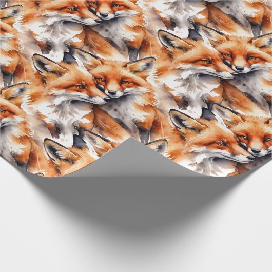 水彩可愛いキツネキツネ動物野生動物自然 ラッピングペーパー (角)