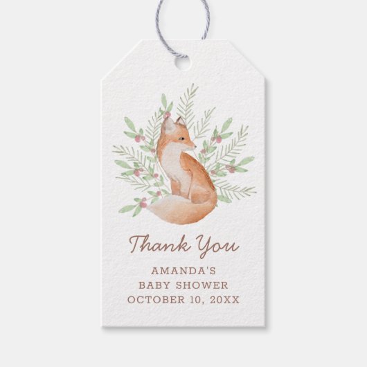 水彩可愛いキツネ。動物の赤ちゃん感謝していがシャワーあなた ギフトタグ (正面)