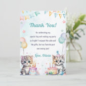 水彩可愛いキティ猫誕生日サンキューカード 招待状 (スタンド正面)