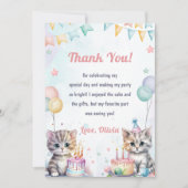 水彩可愛いキティ猫誕生日サンキューカード 招待状 (正面)