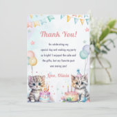 水彩可愛いキティ猫誕生日サンキューカード 招待状 (スタンド正面)