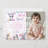 水彩可愛いキティ猫誕生日サンキューカード 招待状 (正面)