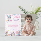 水彩可愛いキティ猫誕生日サンキューカード 招待状 (スタンド正面)