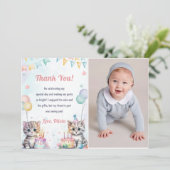 水彩可愛いキティ猫誕生日サンキューカード 招待状 (スタンド正面)