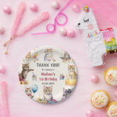 水彩可愛いキティ猫1歳の誕生日 ペーパープレート (パーティー)