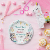 水彩可愛いキティ猫1歳の誕生日 ペーパープレート (パーティー)